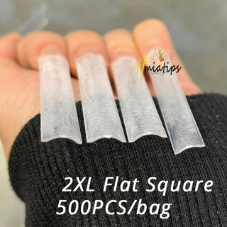 Buy 2xl-flat-500pc 240pcs 3XL Long Flat Square No C Curve Nail Tips Half Cover Artificial