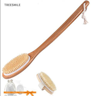 Buy style-4-46cm TREESMILE Exfoliating Wooden Body Massage Shower Brush Natural Bristle Bath Brush SPA Woman Man Skin Care Dry Body Brush D40