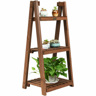3 Tier Folding Wooden Flower Plant Pot Shelf Display