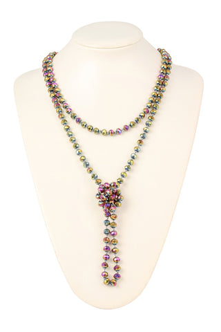 Buy iridescent-violet-multi 8mm Longline Hand Knotted Necklace