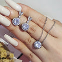 2pcs Pack Trendy Round Crystal 925 Sterling Silver Jewelry Set For