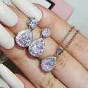2pcs Pack Trendy Round Crystal 925 Sterling Silver Jewelry Set For