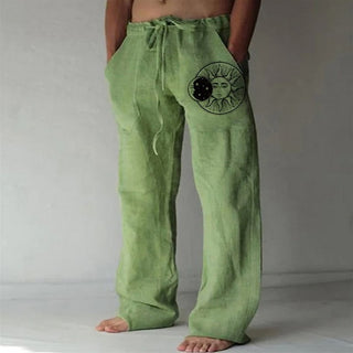 Buy color1 Soft Linen Pants Mid Waist Pocket Pants