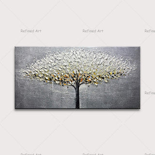 Buy unframed 3D Palette Knife Hand-Painted Canvas Oil Painting Abstract Golden Silver Rich Tree Living Room Bedroom Modern Wall Trendy Decor