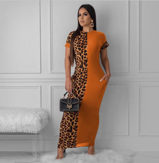 Buy orange Leopard Print Bodycon Long Maxi Dress