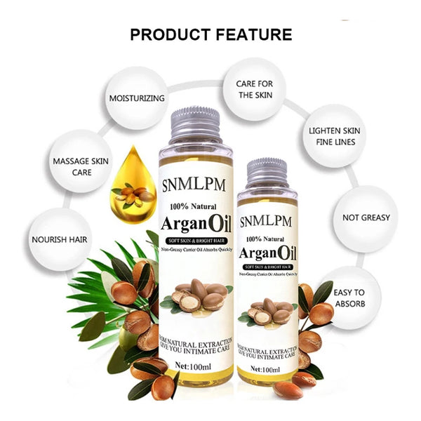 100% Pure Organic Moroccan Argan Oil for Hair, Skin, Nails, Cuticles, Face, Beards Cold Pressed, Unscented Soft Skin Bright Hair