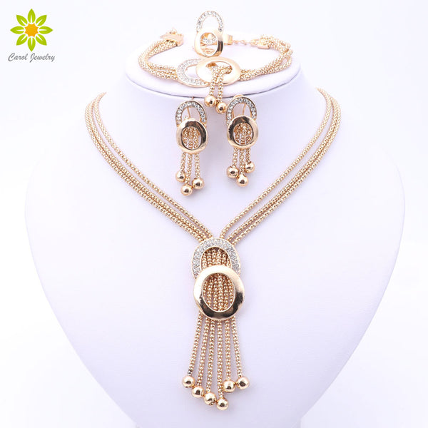 Women Bridal Fine Crystal African Beads Jewelry Sets for Wedding Party Dress Accessories Set Earrings Pendants Necklace Rings