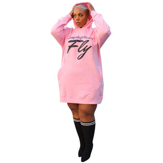 Buy pink Plus Size Dresses for Women  2021 Letter Print Hoodie Casual Loose Mini Dress Sweat Suits Spring Clothes Wholesale Dropshipping