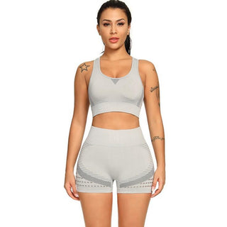 Buy gray-shorts-set 2PCS Sports Suits Women Seamless Yoga Sets