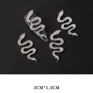 Buy 4pcs-silver-snake 4pcs 3D Snake Shaped Nail Charms Luxury Glitter Rhinestones Oversized