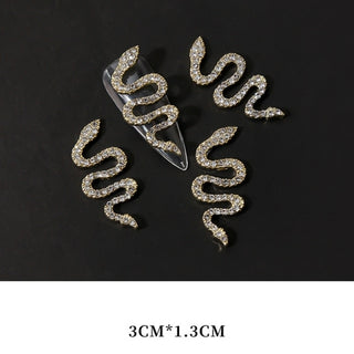 4pcs 3D Snake Shaped Nail Charms Luxury Glitter Rhinestones Oversized