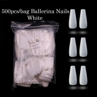 Buy 56 500pcs Colorful  False Nails Long Ballerina Coffin Shape UV Shiny
