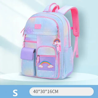 Buy s-sky-blue 2022 New Primary School Backpack Cute Colorful Bags for Girls Princess School Bags Waterproof Children Rainbow Series Schoolbags