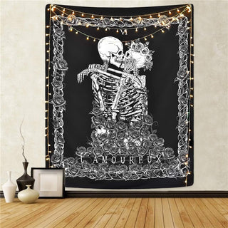 Buy picture-4 Skull Meditation Trippy Tapestry Wall Hanging Home Room Decor Carpet Boho Lil Cat Peep Astrology Hippie Witchcraft Tapiz Mandala
