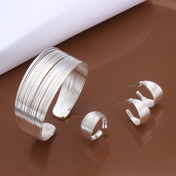 Factory Price Wholesale N925 Jewelry Silver Color Plated Lovely Jewelry Sets  Bracelet Earrings Ring Free Shipping