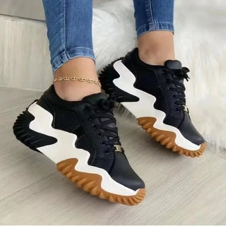 Buy black 2023 Platform Casual Sport Shoes Women&#39;s Plus Size 43 Lace Up Chunky Sneakers Wedge Non Slip Woman Vulcanize Shoes Zapatos Mujer