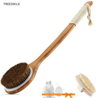 Buy style-2-48cm TREESMILE Exfoliating Wooden Body Massage Shower Brush Natural Bristle Bath Brush SPA Woman Man Skin Care Dry Body Brush D40