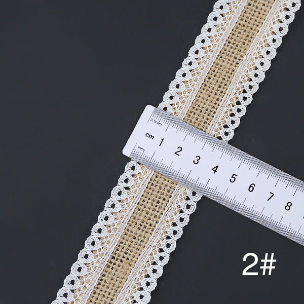 2m 4 Style Natural Jute Burlap Hessian Lace Ribbon Roll+White Lace