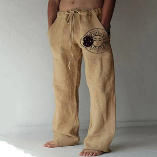 Buy color3 Soft Linen Pants Mid Waist Pocket Pants