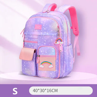 Buy s-purple 2022 New Primary School Backpack Cute Colorful Bags for Girls Princess School Bags Waterproof Children Rainbow Series Schoolbags