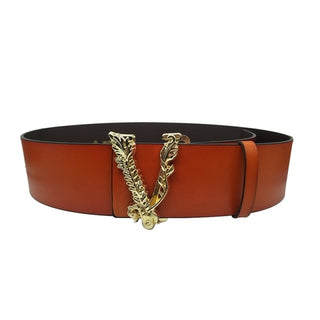 Buy brown 7cm Top Quality Women Belt Luxury Gold V Buckle Female Genuine Leather