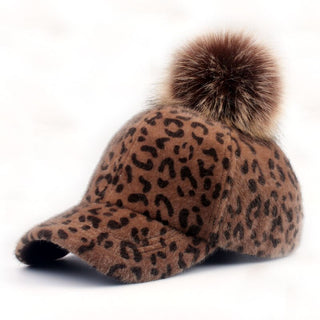 Buy child-bw-deep Faux Fur Pompom Ball Leopard Cap