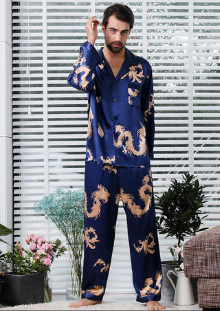 Buy long-sleeve-men2 Couple Silk Satin Pajamas