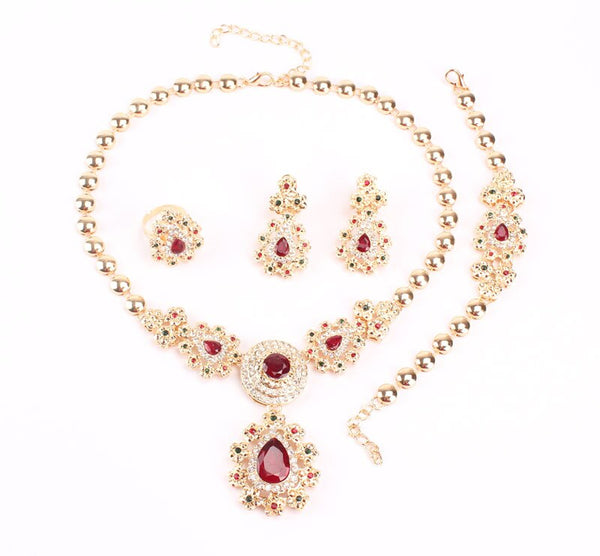 Fine Jewelry Sets for Women Wedding Accessories African Beads Party Gift Gold Color Crystal Necklace Earrings Sets