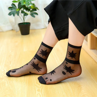 Buy maple-leaves 10 Pairs Women Socks Spring Summer Harajuku Maple Leaves Stars Dots Breathable Funny Transparent Silk Socks Casual Ankle Socks