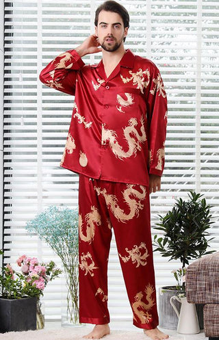 Buy long-sleeve-men Couple Silk Satin Pajamas