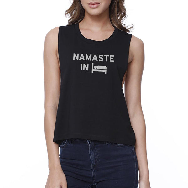 Namaste in Bed Crop Top Yoga Work Out Tank Top Cute Yoga T-Shirt