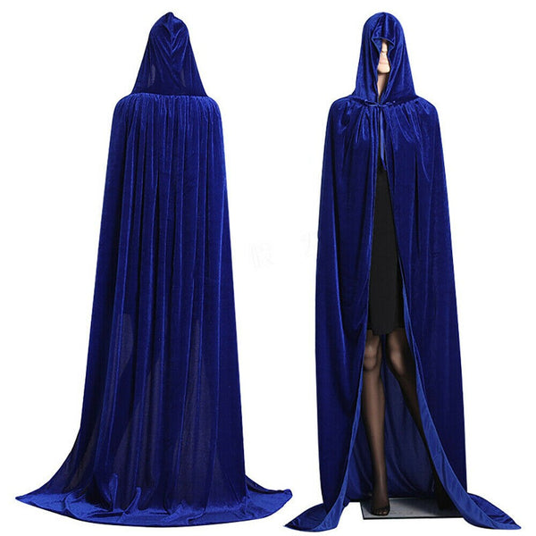 Adult Halloween Velvet Cloak Cape Hooded Medieval Costume Witch Wicca