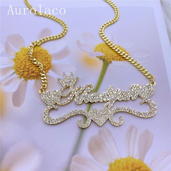 Custom Name Necklace with Diamond Custom Bling Name Necklace
