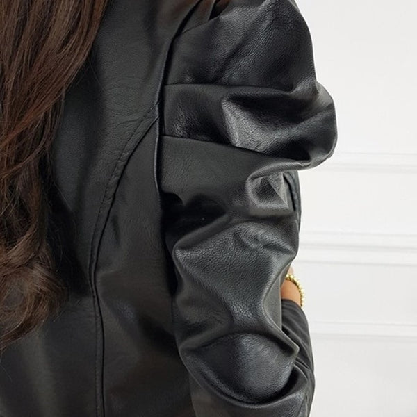 Black Faux Leather Jacket For Women Fashion Pu Leather Lady Coat