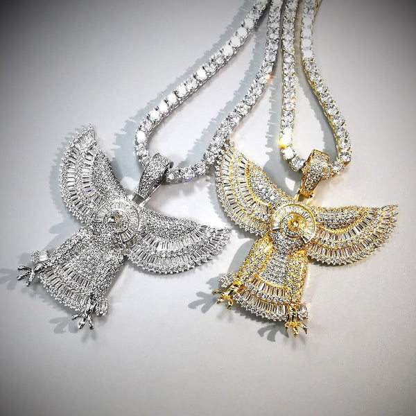 Bling Iced Out Eagle Pendant Necklace 2 Colors Geometric Zircon Mens