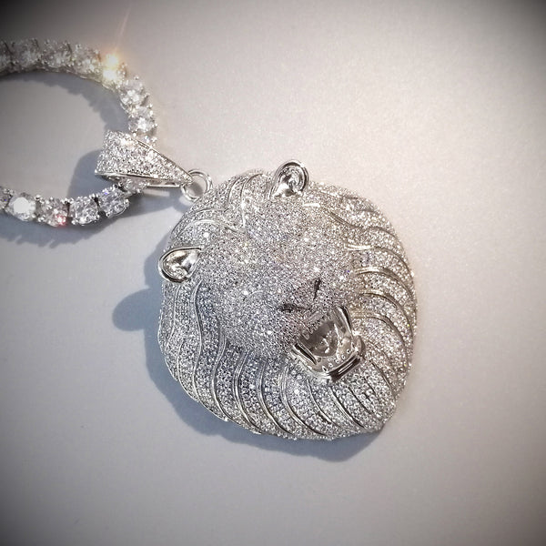 Bling Iced Out Necklace Micro Pave Cubic Zircon Lion Head Pendant for