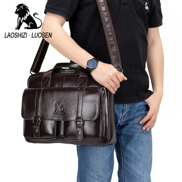 Business Messenger Bag Genuine Leather Men Shoulder Bag Vintage Male