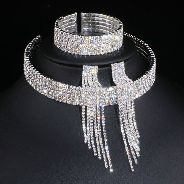 Classic Elegant Tassel Crystal Bridal Jewelry Sets African Rhinestone