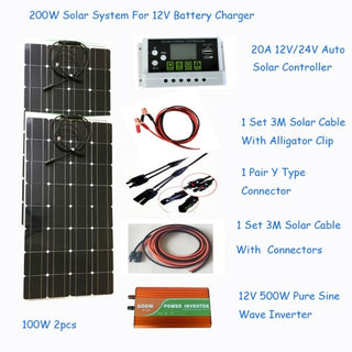 Buy 200w-solar-system-for-12v-battery Complete Solar Home System Kit 100W 200W 12V 18V Flexible Solar Panels