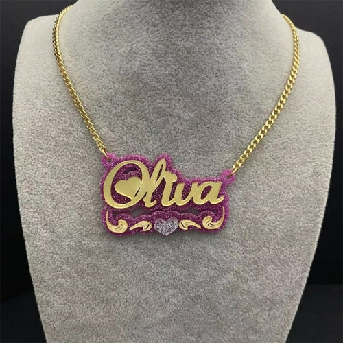 Personalized Acrylic Name Necklace Stainless Steel Cuban Chain