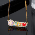 Custom Rainbow Name Necklace For Women Personalized Pave Outline Iced