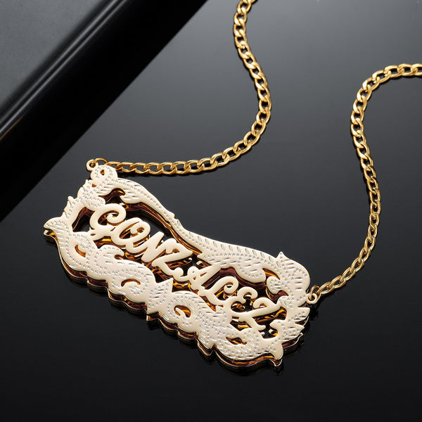 Custome Double Name Personalized 3D Necklace Two Layer Name Necklace