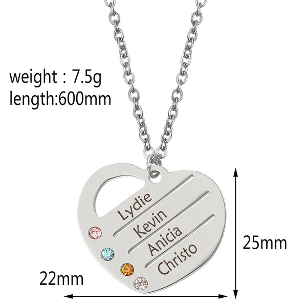 Customized Engraved 4 Names heart shape Pendant necklace Personalized