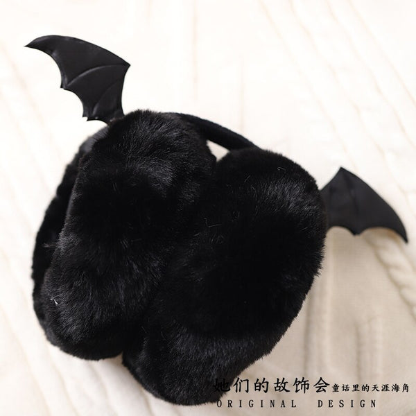Dark Girl Cute Plush Black Bat Wing Warm Earmuffs Gothic Women's