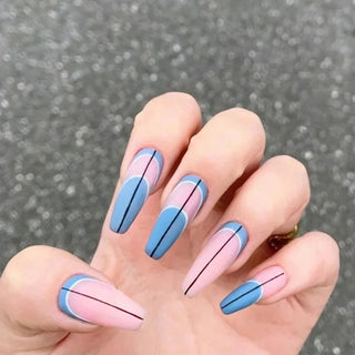 Buy 49 Fake nails with designs tips overhead