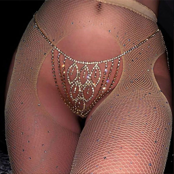 Fashion Rhinestone Leaf Shape Thong Panties Bikini G String Rave Sexy