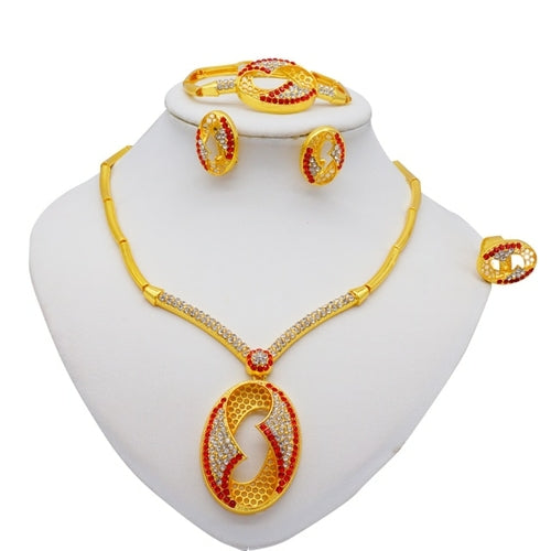 Gold Jewelry Sets Women Necklace Earrings Dubai African Indian Bridal