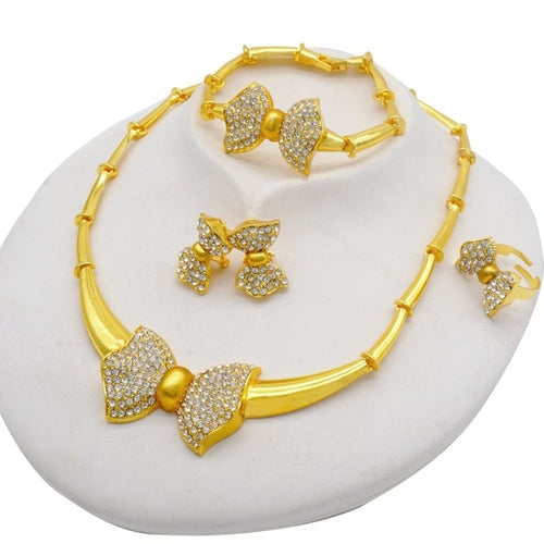Gold Jewelry Sets Women Necklace Earrings Dubai African Indian Bridal