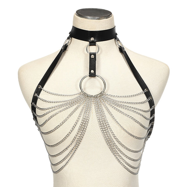 Goth Leather Body Harness Chain Bra Top Chest Waist Belt Witch Gothic