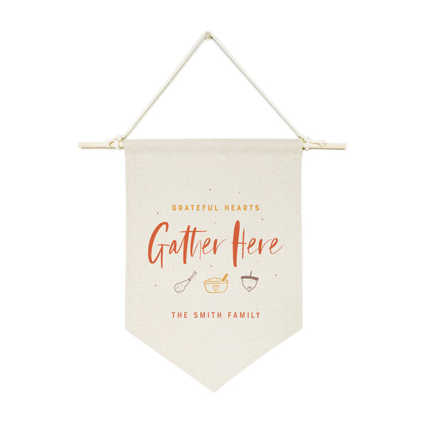 Personalized Family Last Name Grateful Hearts Gather Here Hanging Wall